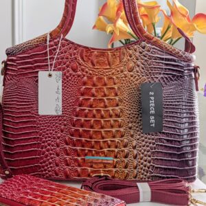 2-in-1 Red / Orange Tie-Dyed Croc Satchel-Crossbody Bag & Wallet