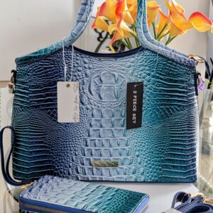 2-in-1 Green / Blue Tie-Dyed Croc Satchel-Crossbody Bag & Wallet