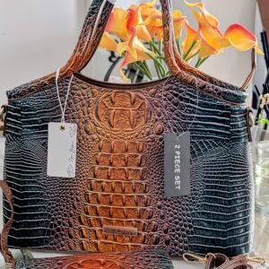 2-in-1 Brown Tie-Dyed Croc Satchel-Crossbody Bag & Wallet