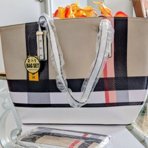 2-in-1 Plaid Check Shopper Tote & Wallet Set