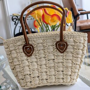 Shoulder Straw Beaded Hand Tote Bag